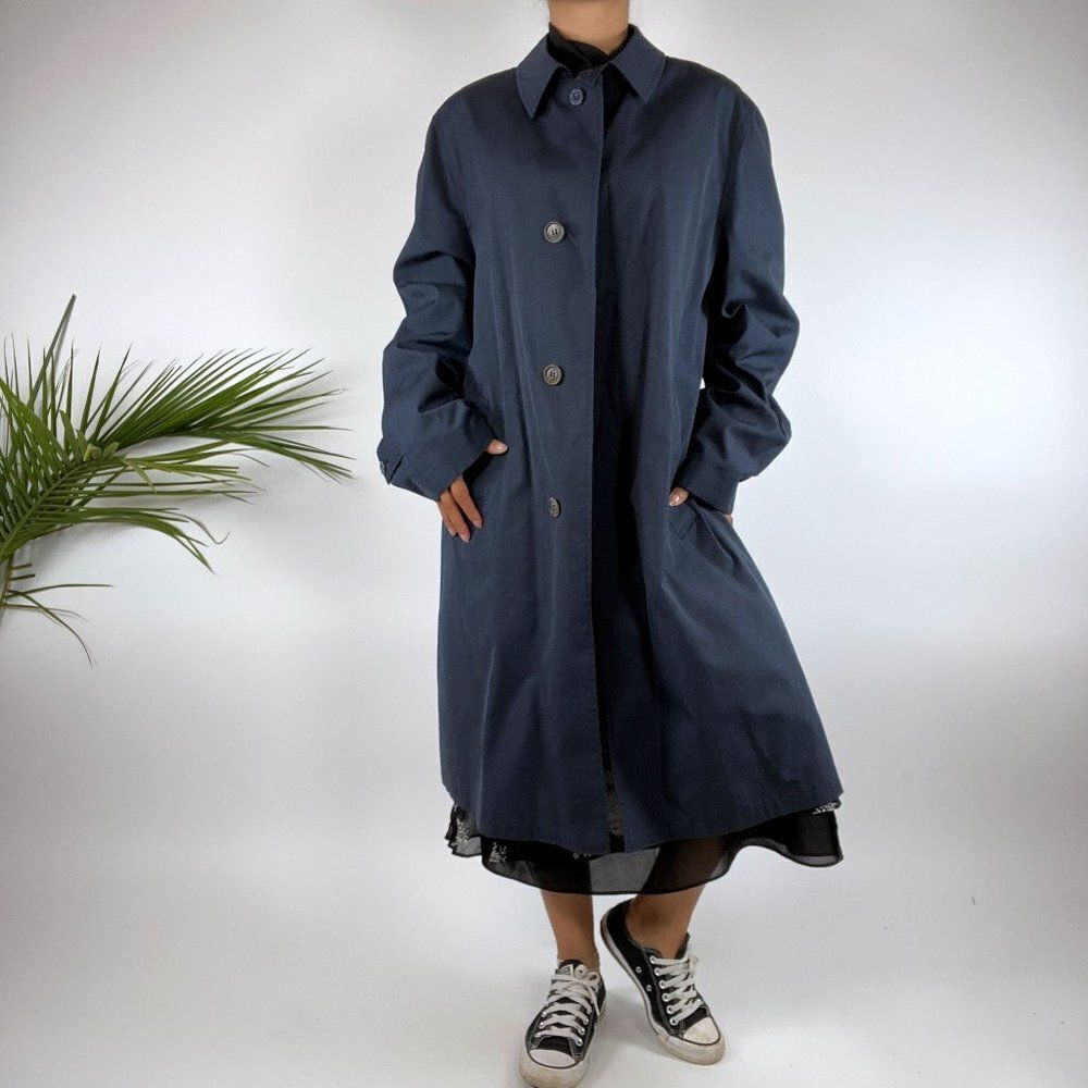 Vintage 90s Grunge Indie Navy Blue Streetwear Men's Trench Raincoat / Size: 38L